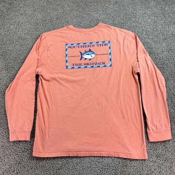 Southern Tide Shirt Mens Extra Large Peach Orange Coral Blue The Skipjack - Picture 2 of 13
